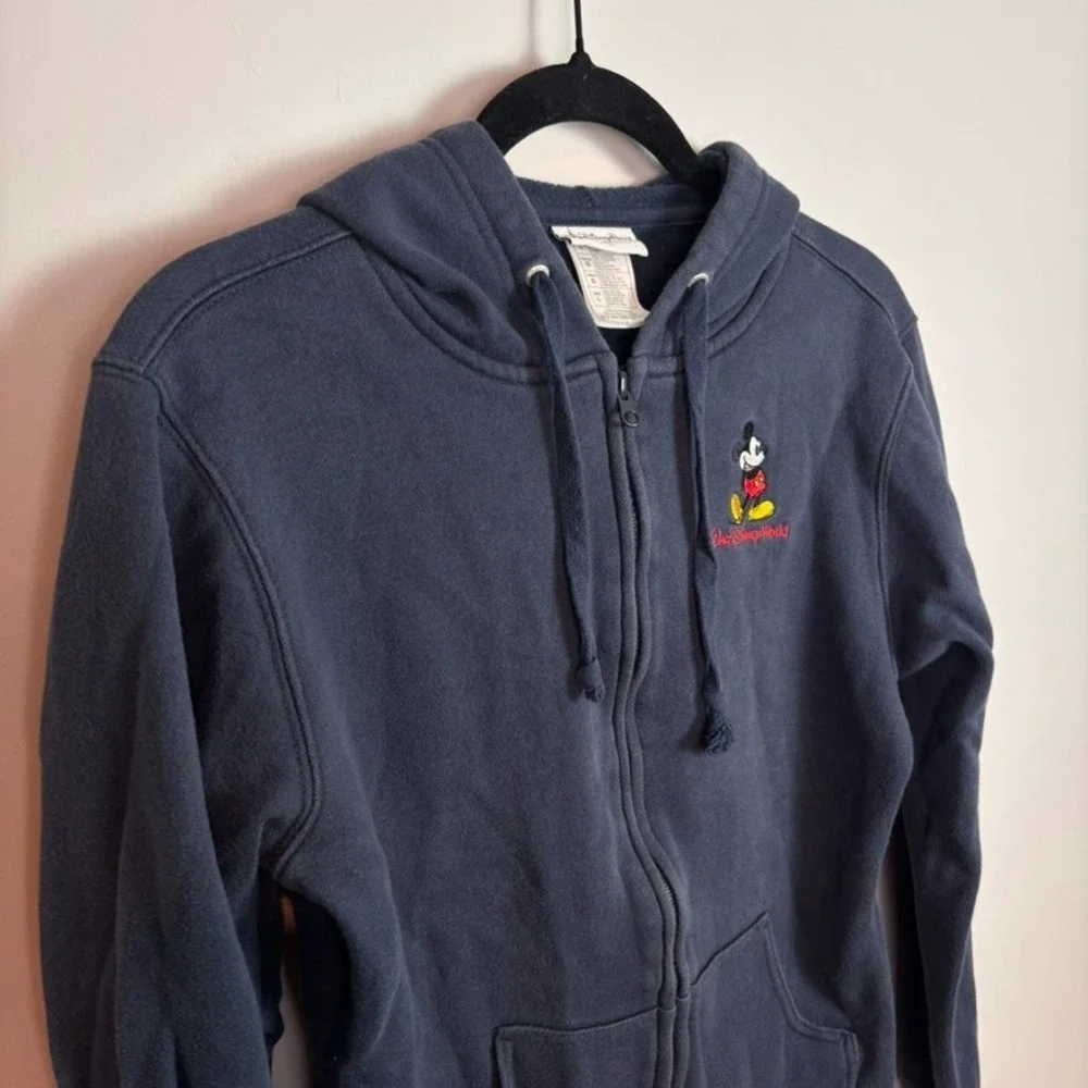 Disney Parks Micky Mouse Full Zip Up Hoodie Solid Navy Blue Jack Adult Size L